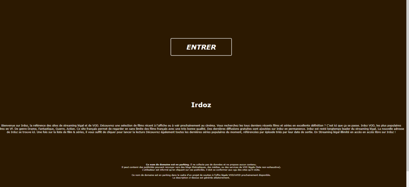 irdoz entrer sur le site streaming film sans pub