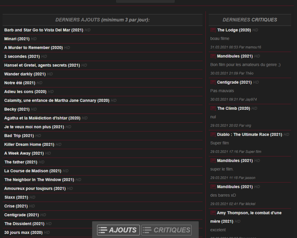 liste de film disponible sur pilmov