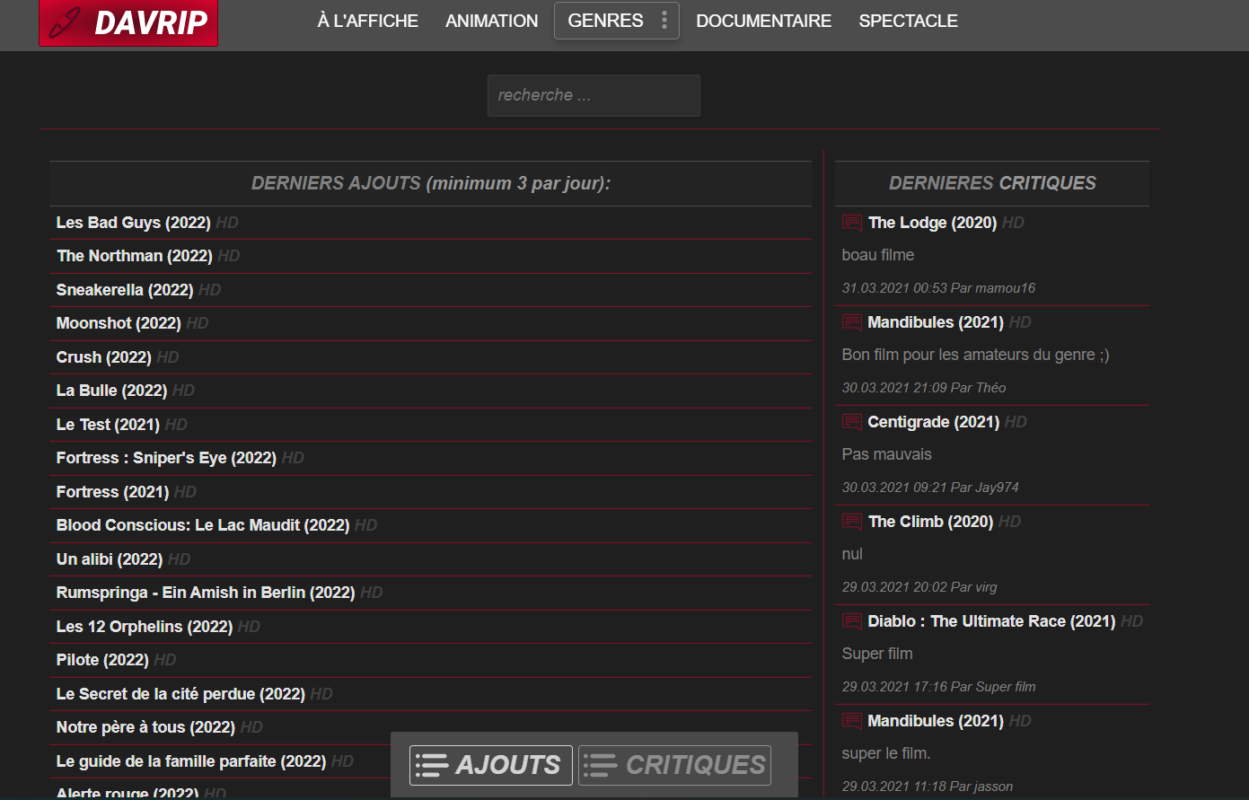 Meilleurs sites de streaming gratuit films et séries TV en 2024 davrip accueil