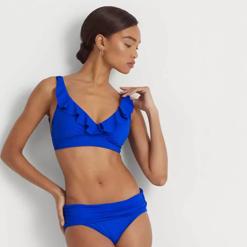 haut de maillot de bain col v et volants ralph lauren 11900 e et culotte froncee uni 9900 e