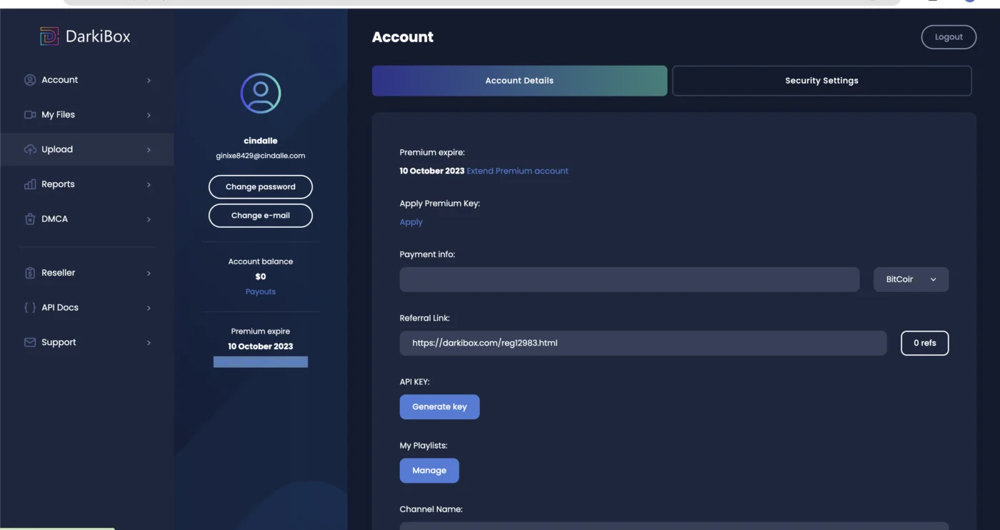 Darkibox: Le Nouveau Visage du Partage Vidéo par Darkino dashboard 1